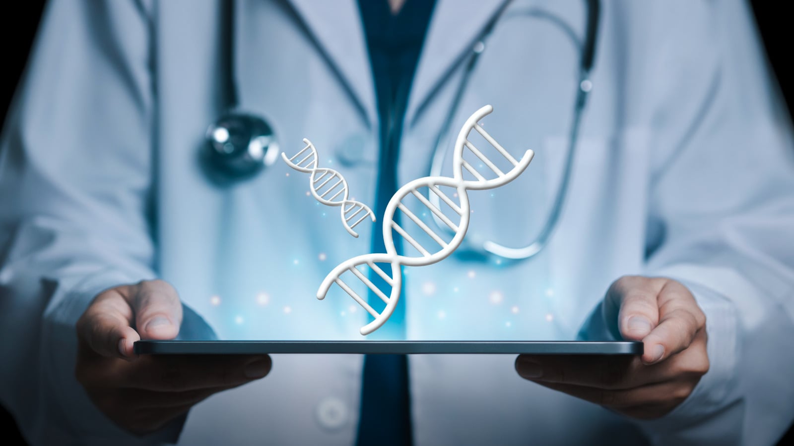 A clinician using digital diagnostic technology