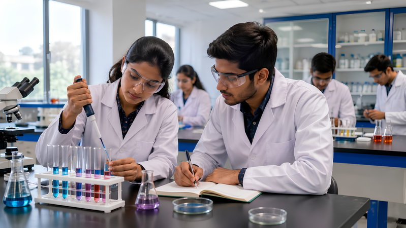 Healthcare students completing laboratory work