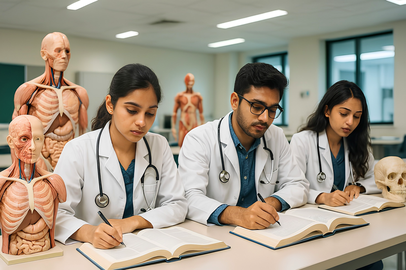 Healthcare students studying together