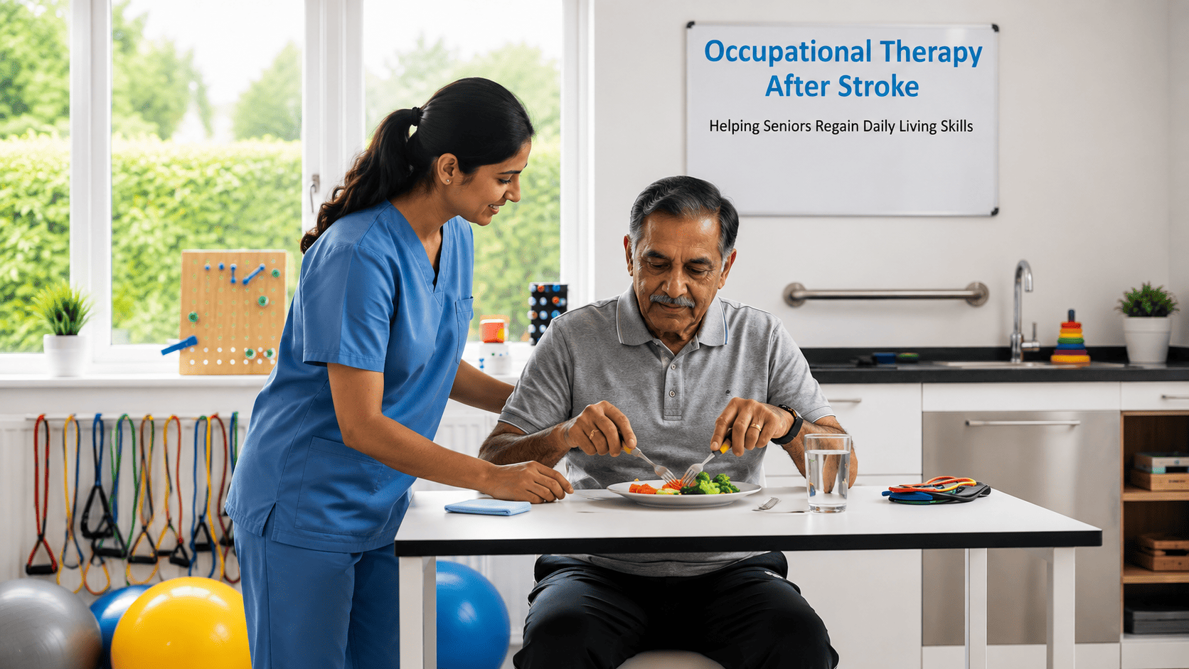 Occupational therapy session focused on regaining daily living skills after stroke